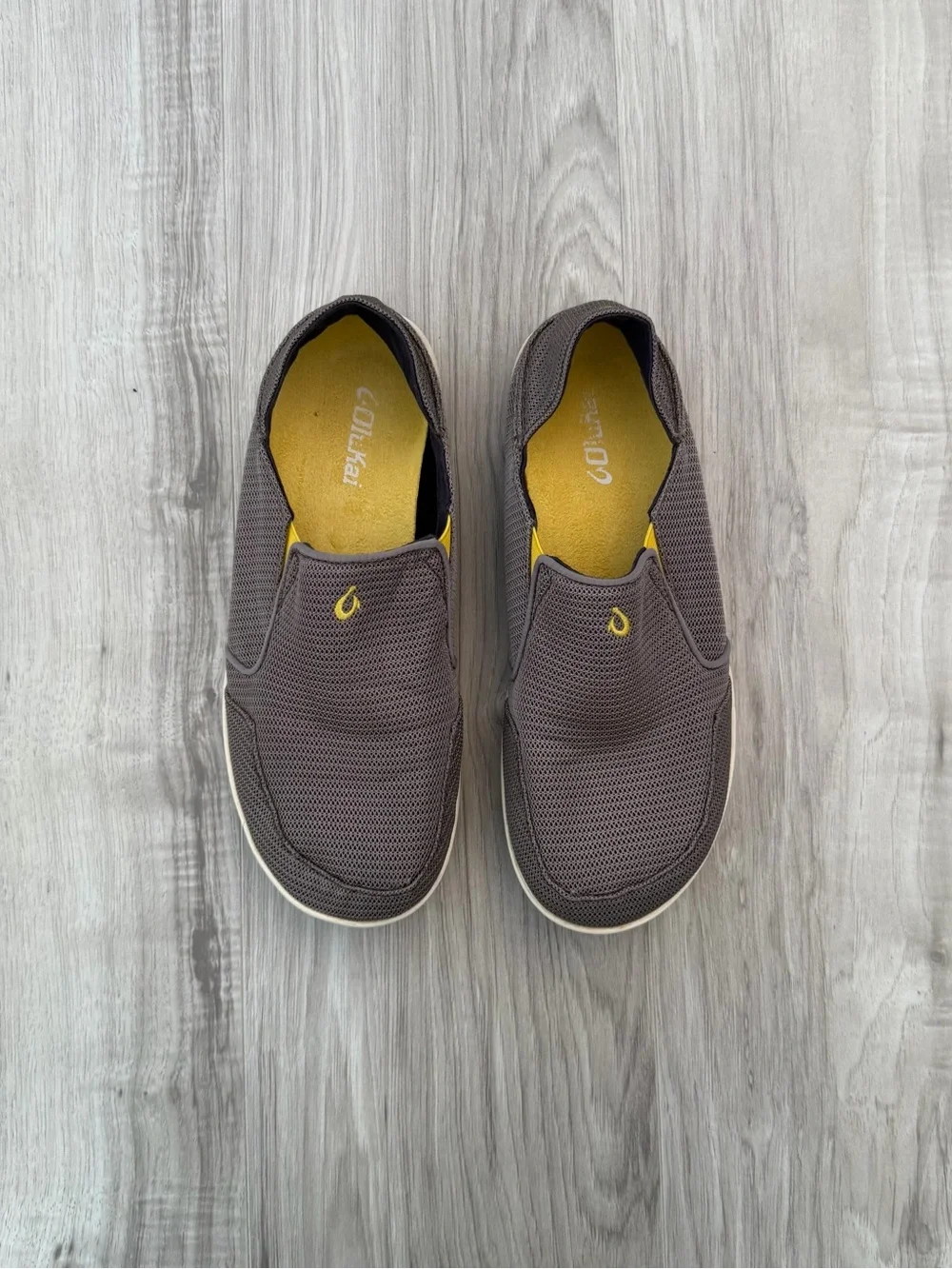 OluKai Men's Nohea Mesh loafers in a gray color